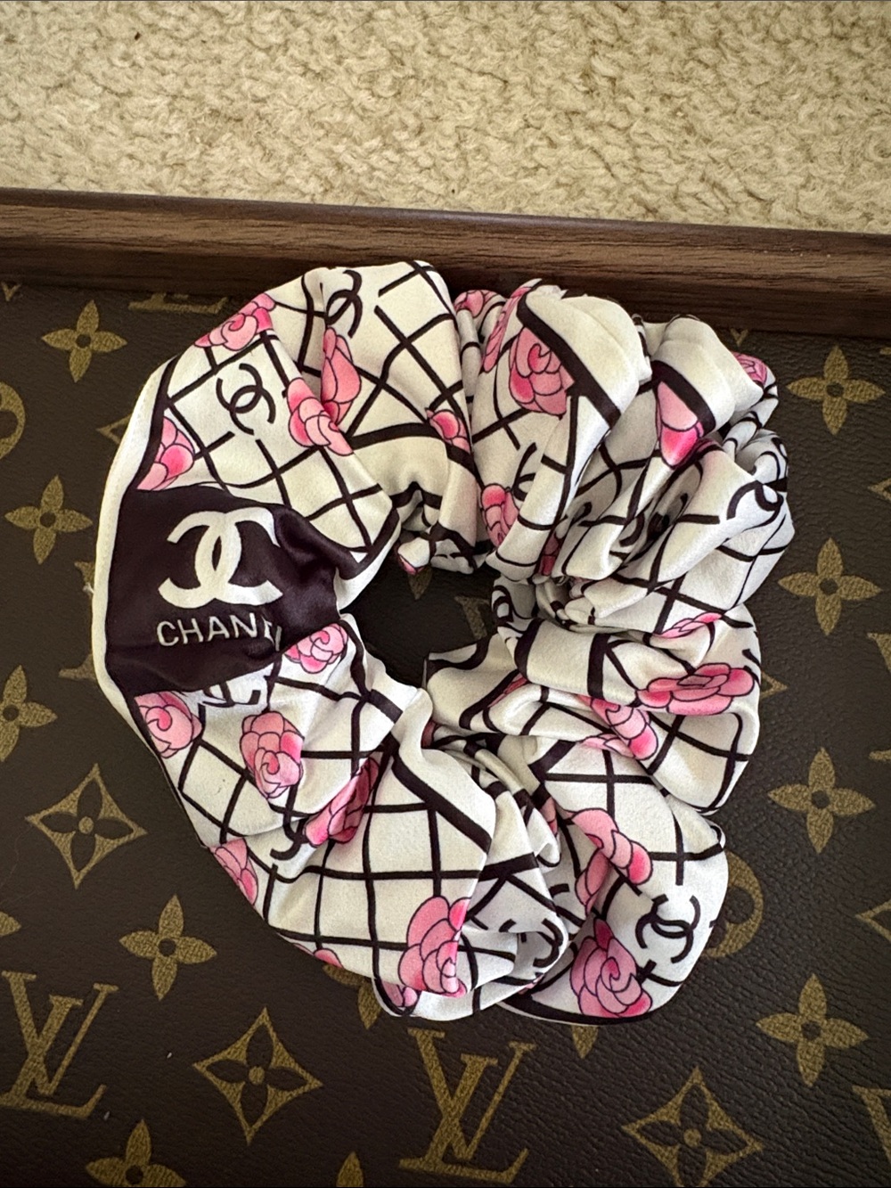 Inspired Pink White Hair Scrunchie
